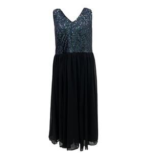 Torrid Womens Size 14 Black Blue Sequins Chiffon Sleeveless Maxi Dress NWT